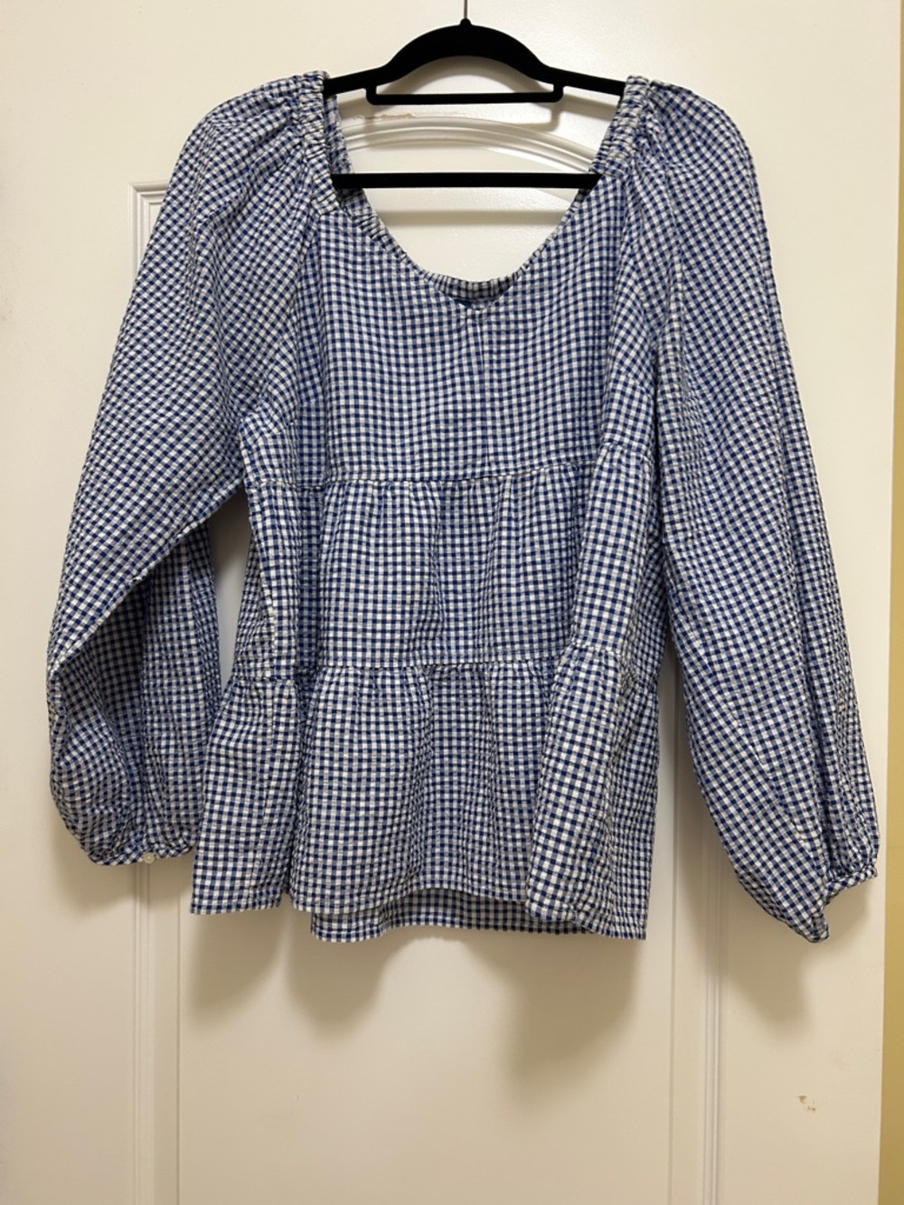 Old Navy Blue Gingham Tiered Peasant Blouse